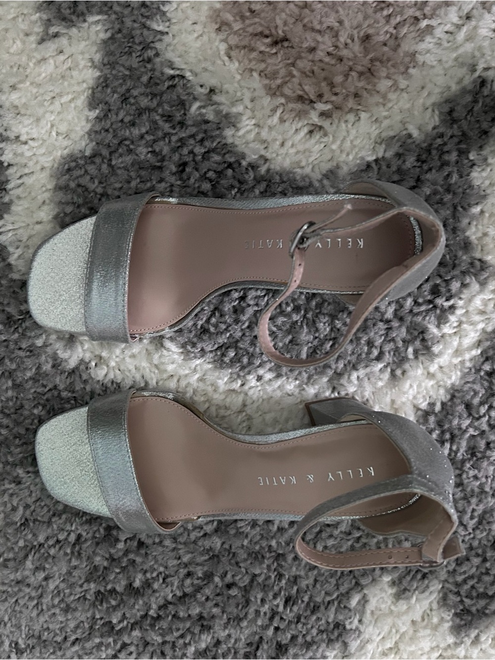 Kelly & Katie Silver Glitter Ankle-Strap Block Sandals Size 7M